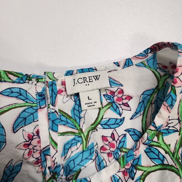 J Crew Factory Womens Puff Sleeve Top Size Large Floral Print Smocked Cotton - Picture 7 of 11